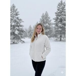 Women's White Fleece Jacket with Full Zip and Pockets Size Large